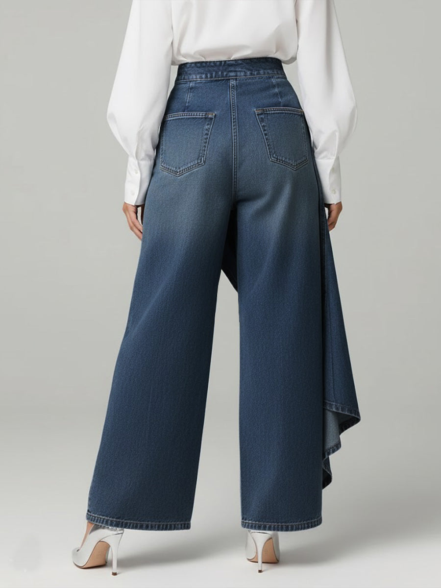 Valenza | Asymmetric Denim Palazzo Trousers