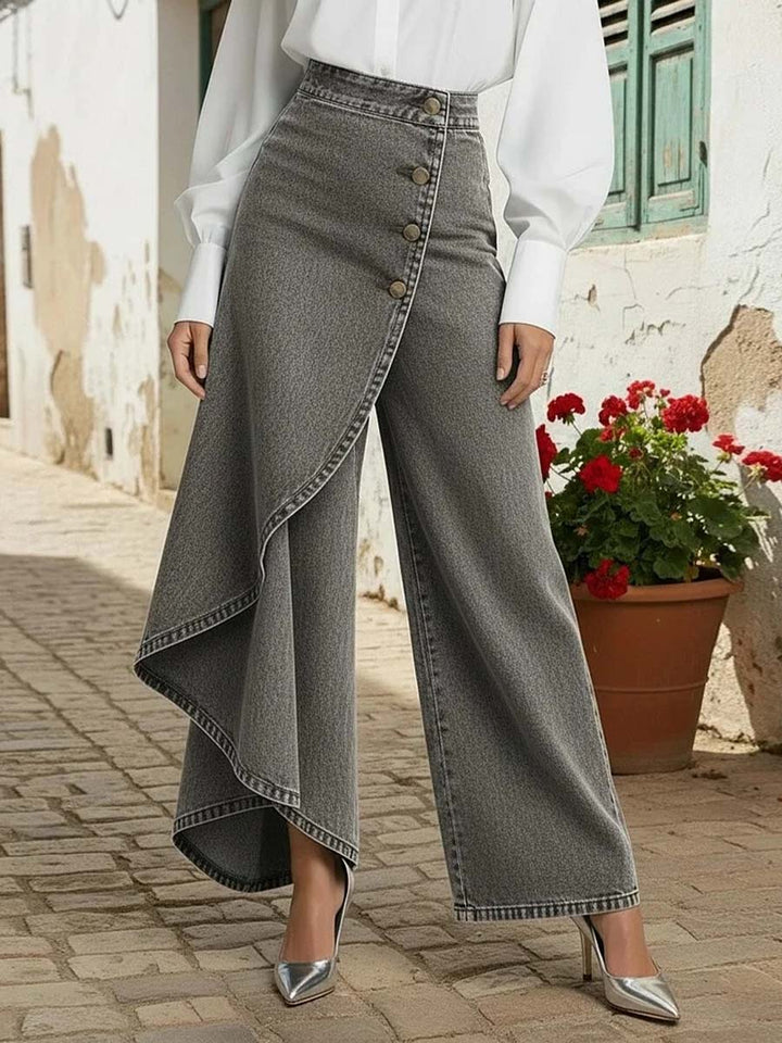 Valenza | Asymmetric Denim Palazzo Trousers