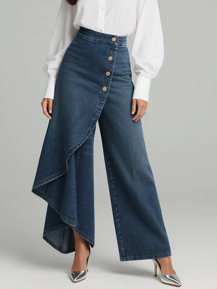 Valenza | Asymmetric Denim Palazzo Trousers