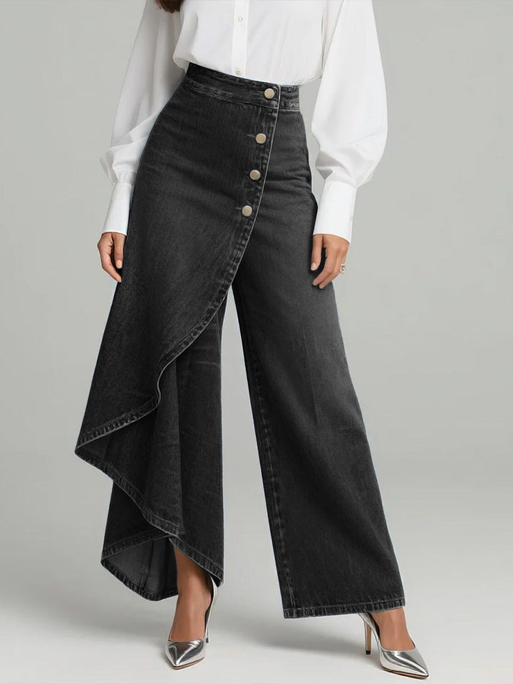 Valenza | Asymmetric Denim Palazzo Trousers