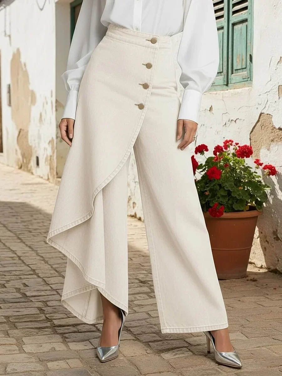 Valenza | Asymmetric Denim Palazzo Trousers