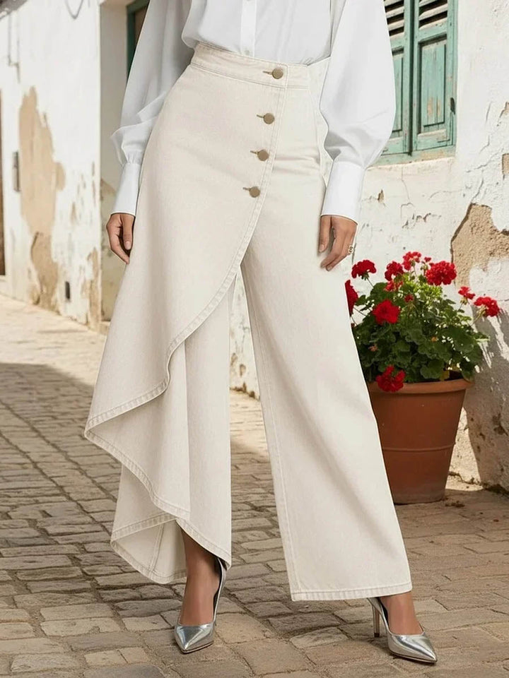 Valenza | Asymmetric Denim Palazzo Trousers